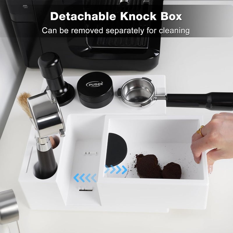 PUSEE Espresso Knock Box & Tamp Station, 9 in 1 Espresso Organizer, Fit 51,54,58MM Tamper, Distributor, Portafilter & Puck Screen Accessories, Detachable Knock Box - Image 5
